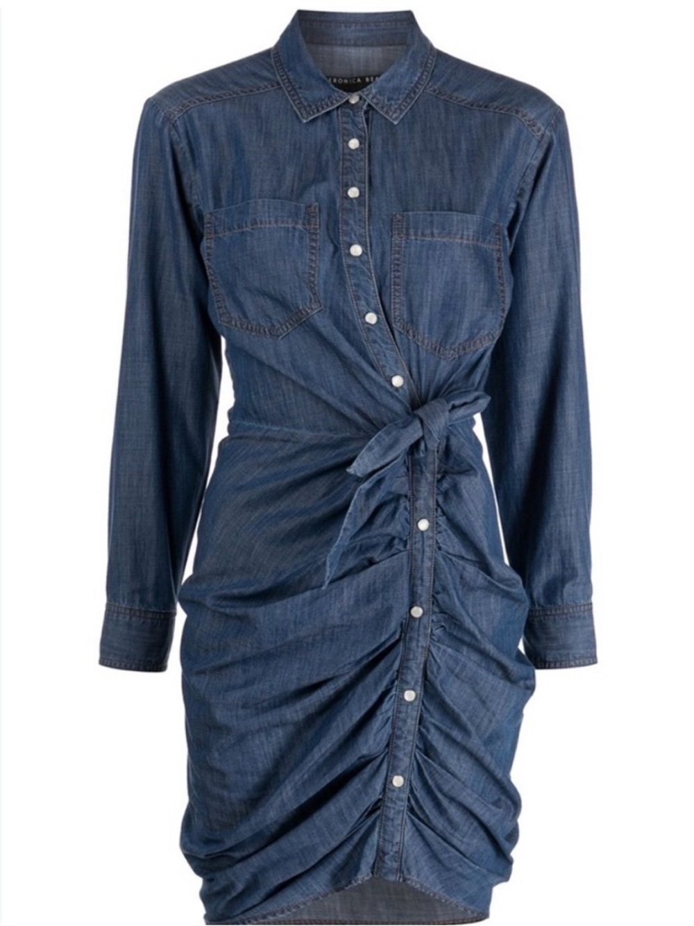 Veronica Beard Sierra Jean Ruched Tie Denim Shirtdress 0 Boho Western